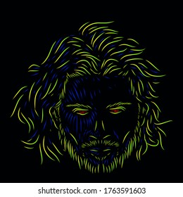 the head cool man line pop art potrait logo colorful design with dark background. Isolated black background for t-shirt, poster, clothing, merch, apparel, badge design