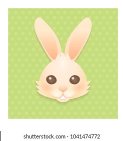 Head of coral bunny on green polka dot background