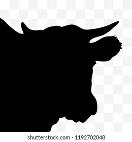 Head of a cow in black on a transparent background. Red, Irish angus.