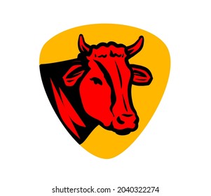Head of a cow or bull for decorating meat packaging. Beef logo. Vector illustration