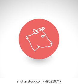 Head cow button symbol on a red icon. Vector illustration, editable and isolated.