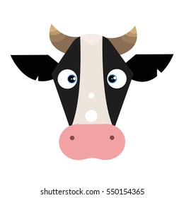 The head of a cow. Cartoon pet with horns. Vector illustration isolated on white background.