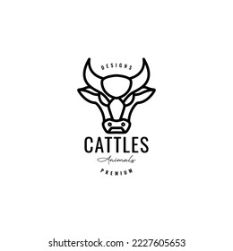 head cow cattle line art vintage logo design 