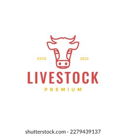 head cow cattle livestock beef milk line art minimal logo design vector