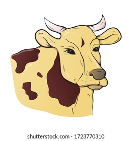 The head of a cow is the color of baked milk. Vector sketch illustration.