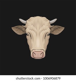 Head cow  face of farm animal hand drawn vector Illustration
