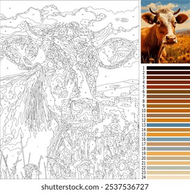 Cabeza de vaca ilustración para colorear página por número para adulto