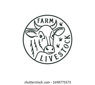 Head cow, livestock farm and cattle breeding, logo design. Animal, stock raising, meat dairy farm and food, vector design and illustration