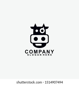 Head Cow Logo Design Vector Template. Isolated In White Colour