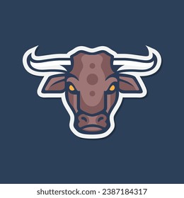 head cow long horn livestock mascot character colorful modern cartoon logo design vector icon illustration