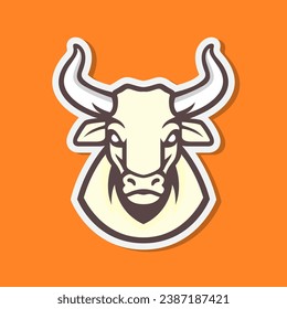 head cow long horn livestock mascot character colorful modern cartoon logo design vector icon illustration