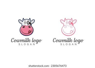 Head cow milk logo design vector set collection