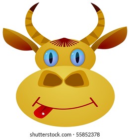 Head of the cow with piercing in language