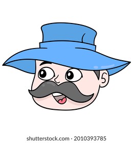the head of the cowboy father with a thick mustache, vector illustration carton emoticon. doodle icon drawing