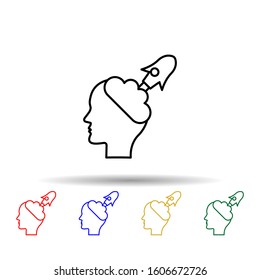 Head, creative, rocket multi color style icon. Simple thin line, outline vector of creative thinking icons for ui and ux, website or mobile application