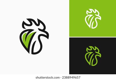 Head crest angry rooster leaf outline logo design