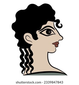 Head of Cretan Minoan girl. Female portrait in profile. Pretty woman or goddess. La Parisienne fresco from Knossos. Isolated vector illustration.