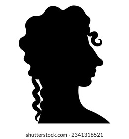 Head of Cretan Minoan girl. Female portrait in profile. Pretty woman or goddess. La Parisienne fresco from Knossos. Black silhouette on white background.