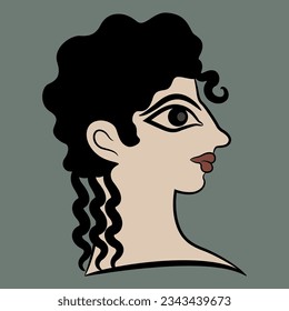 Head of a Cretan Minoan girl. Female portrait in profile. Pretty woman or goddess. La Parisienne fresco from Knossos.