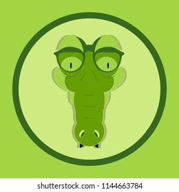 head of the crocodile character is green with glasses, an aligator. You can use it as a print for clothing mugs or things.