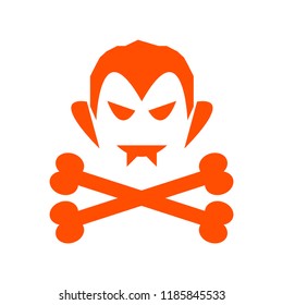 Head and Crossbones Icon Orange on White Background
