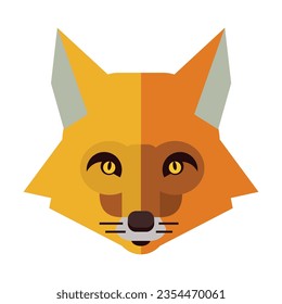 Head of cunning fox. Muzzle of wild animal cartoon illustration. Wildlife and zoo concept. Sketchy geometric character, mascot. Colored flat vector isolated