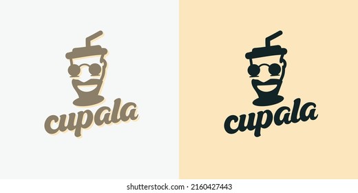 Head of cup logo design. Fun concept, painter or artist head in form of coffee cup for t-shirt, poster, banner and ads	