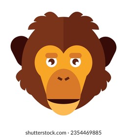 Head of curious chimpanzee. Muzzle of wild animal cartoon illustration. Wildlife and zoo concept. Sketchy geometric character, mascot. Colored flat vector isolated