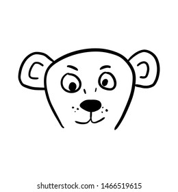 Head of cute bear character. Hand drawn cartoon vector ink illustration isolated on white background. Digital painting cartoon art drawing. Only outline, contour.