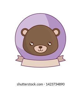 head of cute bear in frame with ribbon