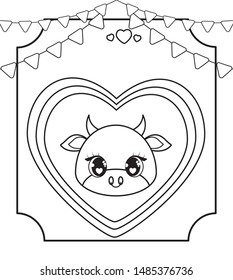 head of cute bull baby kawaii style