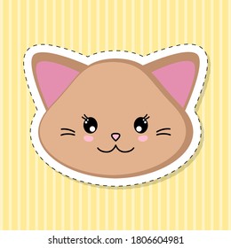 The head of a cute cartoon kitten. Muzzle in the style of kawaii. Sticker. Vector illustration.