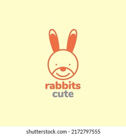 cabeza lindo dibujos animados conejo de orejas largas diseño vector símbolo gráfico ilustración idea creativa