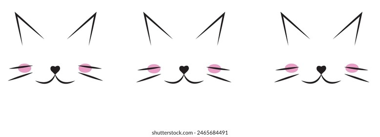 Cabeza del lindo gato en estilo infantil con sonrisa, bozal y ojos. Divertida mascota con cara feliz. Ilustración plana de Vector para vacaciones