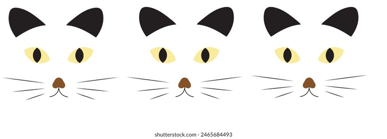 Cabeza del lindo gato en estilo infantil con sonrisa, bozal y ojos. Divertida mascota con cara feliz. Ilustración plana de Vector para vacaciones