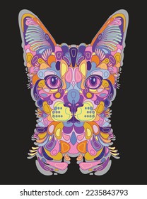 ilustración de arte pop de gatito lindo. arte colorido en línea con fondo negro