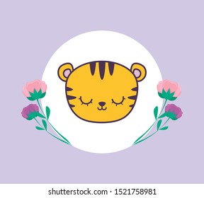 head of cute cat with ribbon vector illustration design