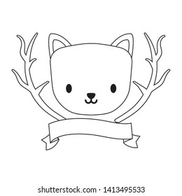head of cute cat with tree branches and ribbon