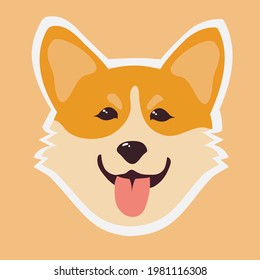 Head of a cute corgi dog. Icon. Flat design vector illustration.