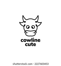 head cute cow continuous line logo design