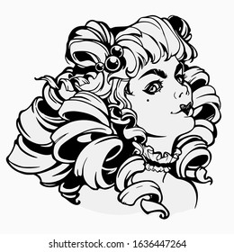 Head of a cute curly girl