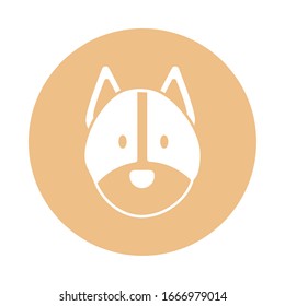 head of cute dog, block and flat style icon vector illustration design