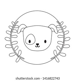 head of cute dog in frame circular with crown leafs