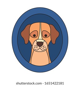 head of cute dog in frame circular isolated icon vector illustration design