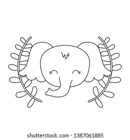 head of cute elephant with crown leafs