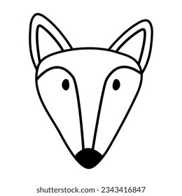 Head of cute fox, doodle style flat vector outline for coloring book