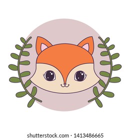 head of cute fox in frame circular with crown of leafs