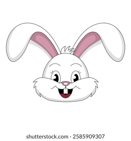 Head of cute funny cartoon rabbit, flat style, isolated on white