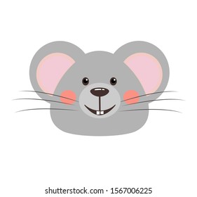 Head of a cute gray mouse or rat,vector graphic icon, isolated on white background. Cartoon style vector illustration.Symbol of 2020 Chinese New Year.For children's and other design.
