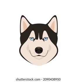 The head of a cute husky on a white background. A dog in a cartoon design.
